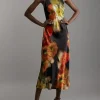 Petite Floral Satin Woven Column Maxi Dress