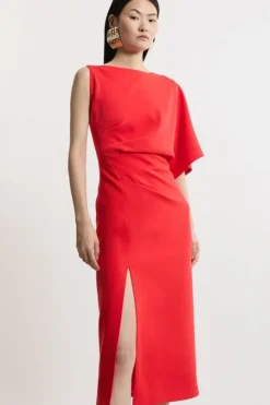 Petite Fluid Tailored Asymmetric Sleeve Maxi Dress