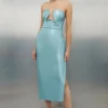 Petite Foiled Figure Form Bandage Corset Detail Knit Midi Dress