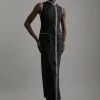 Petite Formal Tailored Sleeveless Check Fitted Maxi Dress