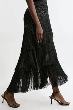 Petite Fringe And Beaded Woven Skirt