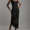 Petite Fringe Tassel Drape Tailored Pencil Midi Dress