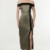 Petite Geo Jacquard Velvet Mix Tailored Off The Shoulder Midi Dress