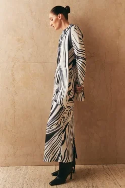 Petite Graduated Stripe Viscose Satin Bias Midi Dress