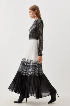 Petite Guipure Lace Satin Woven Maxi Dress