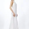 Petite Heavy Satin Diamante Detail Halter Maxi Dress