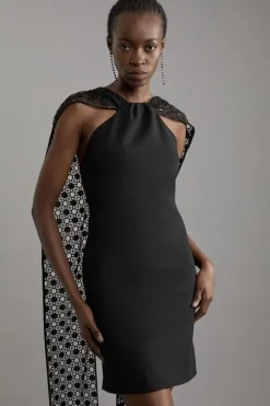 Petite Italian Satin Black Lace Mini Dress