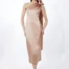 Petite Italian Satin Drape Shoulder Tailored Midi Dress