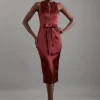 Petite Italian Structured Satin Bow Detail Tailored Maxi Dress