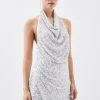 Petite Jersey Sequin Cowl Neck Mini Dress