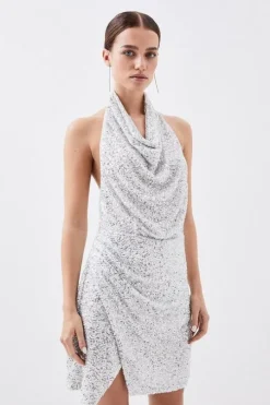 Petite Jersey Sequin Cowl Neck Mini Dress