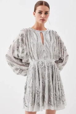 Petite Kimono Sleeve Embellished Mini Dress