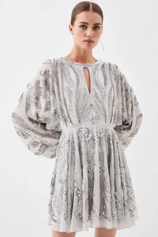 Petite Kimono Sleeve Embellished Mini Dress