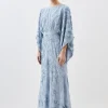 Petite Kimono Sleeve Embellished Woven Maxi Dress