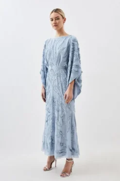 Petite Kimono Sleeve Embellished Woven Maxi Dress