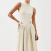 Petite Knitted Midi Dress With Pu Detailing