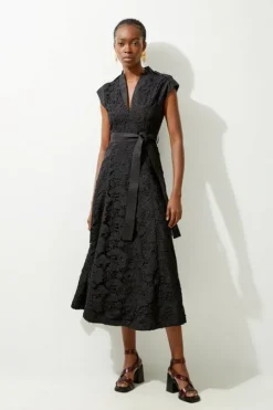 Petite Lace And Cotton Mix Woven Midi Dress