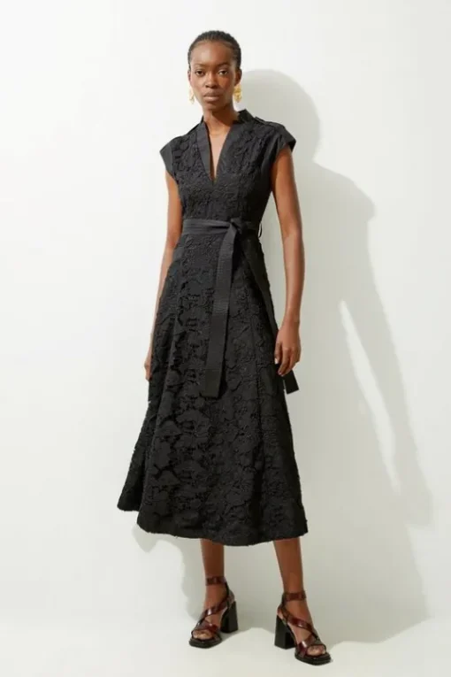 Petite Lace And Cotton Mix Woven Midi Dress