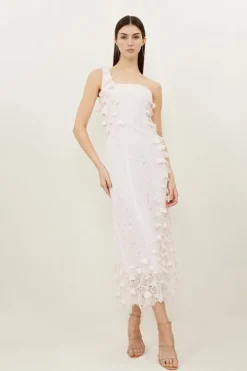 Petite Lace Petal Applique Woven One Strap Maxi Dress