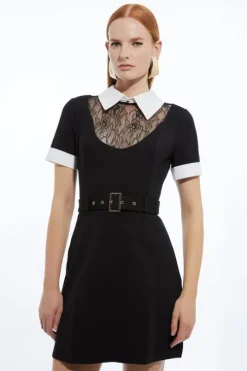 Petite Lace Ponte Cotton Mix Jersey Mini Dress