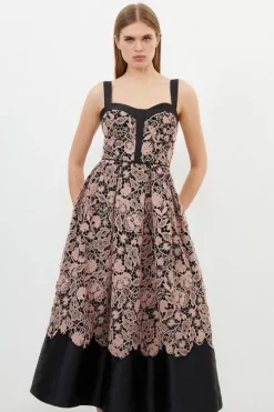 Petite Lace Prom Woven Midi Dress