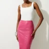 Petite Leather Panel Pencil Midi Skirt