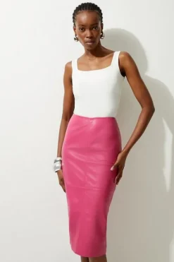 Petite Leather Panel Pencil Midi Skirt