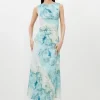 Petite Marble Print Jersey Sleeveless Maxi Dress