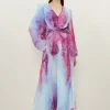Petite Marble Printed Soft Pleated Woven Maxi Dress