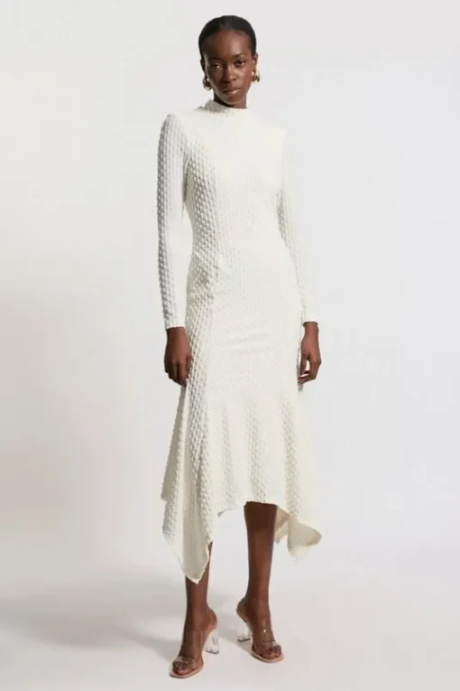 Petite Maxi Textured Jersey Waterfall Dress