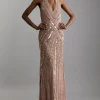 Petite Metallic Embellished And Beaded Halter Maxi Dress