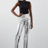 Petite Metallic Faux Leather Straight Pants