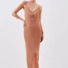 Petite Metallic Sparkle Cowl Neck Knit Midi Dress