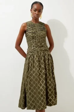 Petite Metallic Viscose Georgette Beaded Woven Maxi Dress