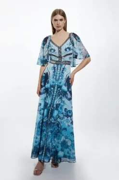 Petite Mirrored Floral Bead And Embroidered Woven Angel Maxi