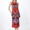Petite Mirrored Print Satin Crepe Woven Midi Dress