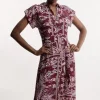 Petite Mixed Print Viscose Crepe Woven Midi Shirt Dress