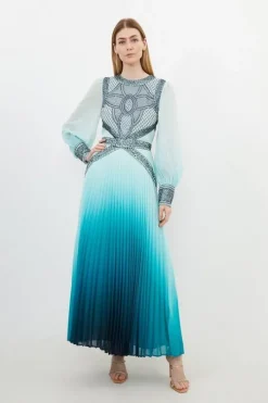 Petite Ombre Embroidery Woven Maxi Dress