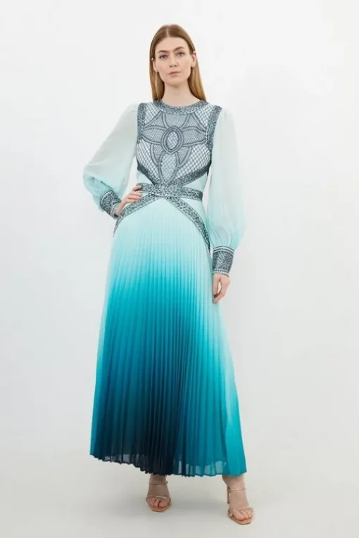 Petite Ombre Embroidery Woven Maxi Dress