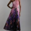 Petite Ombre Floral Soft Pleated One Shoulder Maxi Dress