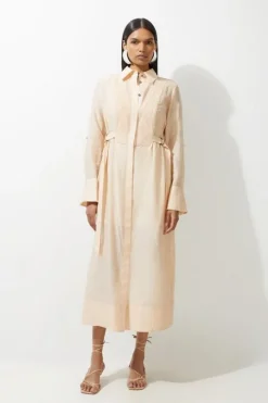 Petite Organdie Pin Tuck Longline Woven Shirt Dress With Tab Detail