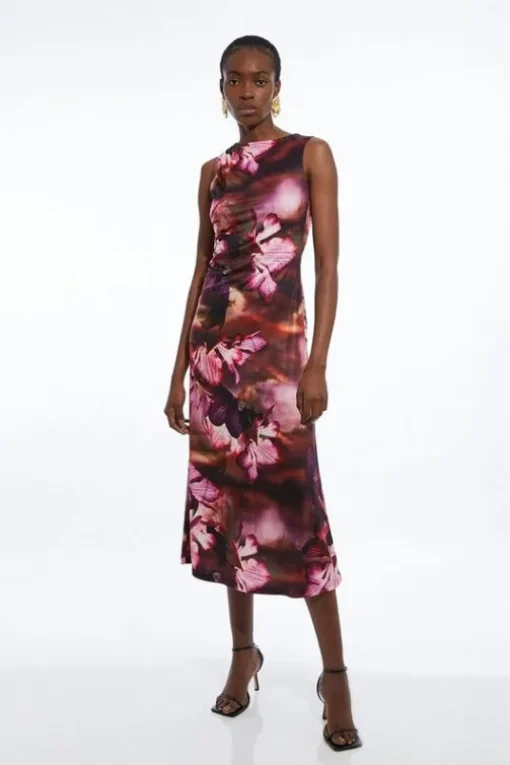 Petite Photographic Floral Printed Jersey Crepe Maxi Dress