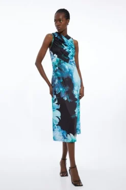 Petite Photographic Floral Jersey Sleeveless Midi Dress