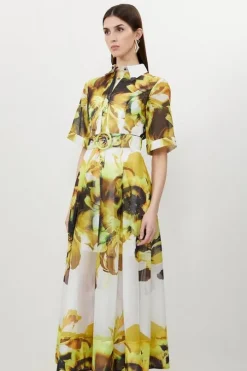 Petite Photographic Floral Organdie Midaxi Shirt Dress