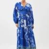 Petite Placed Floral Balloon Sleeve Silk Cotton Maxi Dess