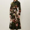 Petite Placed Floral Cotton Sateen Shirt Dress