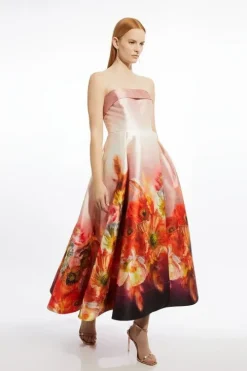 Petite Placed Floral Print Woven Prom Maxi Dress
