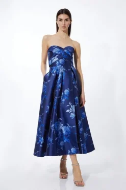 Petite Placed Jacquard Twill Woven Prom Dress