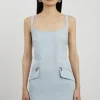 Petite Pocket Detail Techno Cotton Woven Strappy Mini Dress