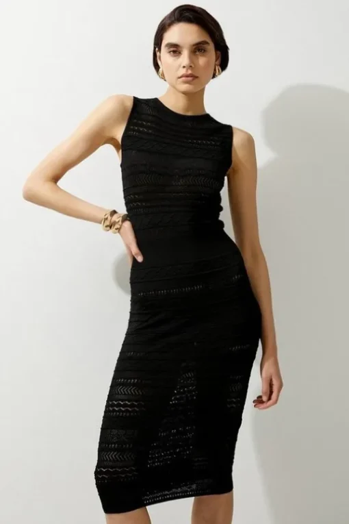 Petite Pointelle Knit Racer Midi Dress